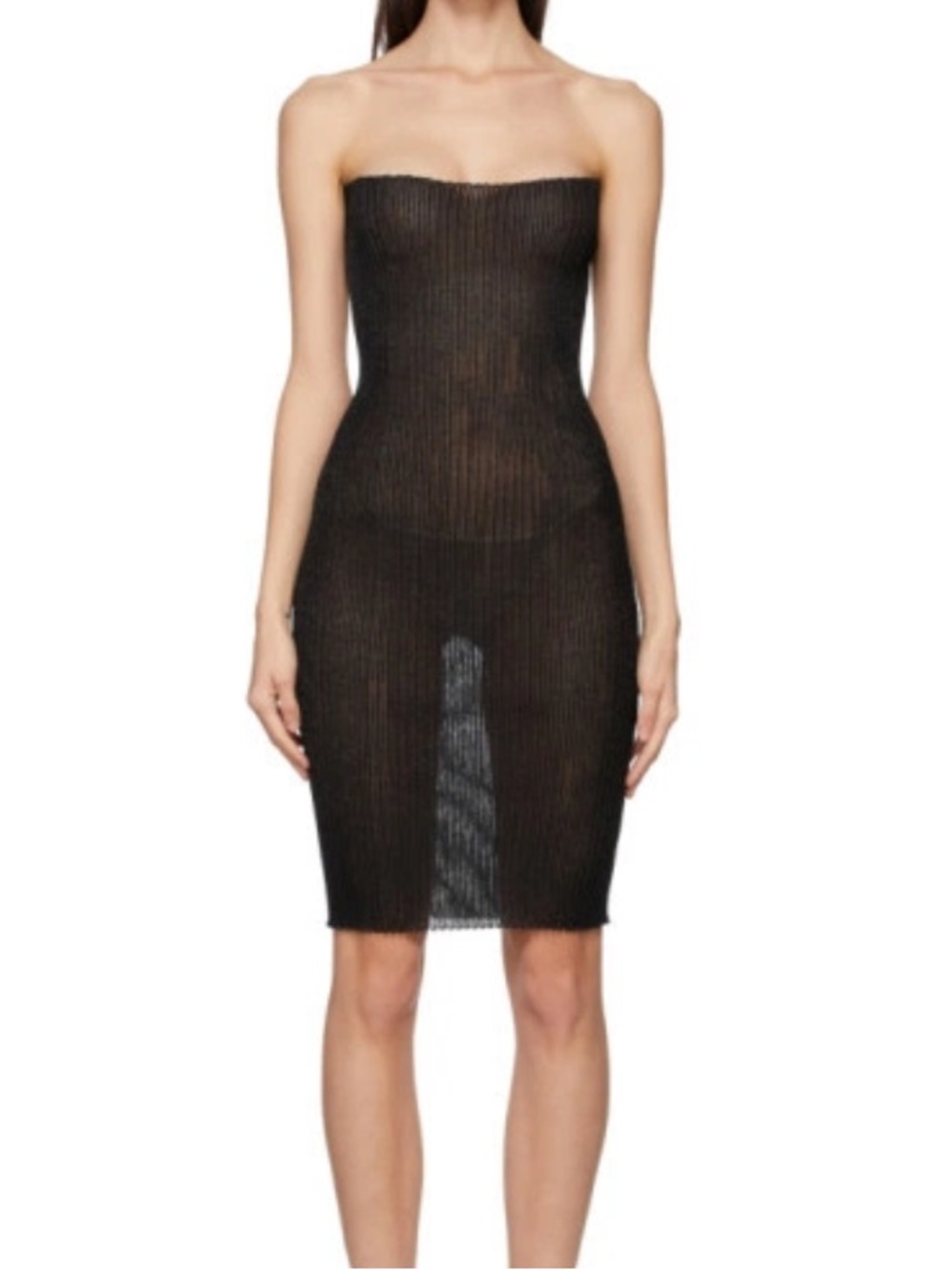 A. Roege Hove Strapless Black Sheer Knit Bodycon Dress